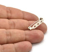 Silver Brooch Pin 8 Antique Silver Plated Brass Brooch Pin Back Base Safety Pin With 3 Holes (26mm) A0456