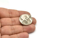 Silver Round Charm, Antique Silver Plated Brass Round Charm With 1 Loop, Yin Yang Findings, Cat Findings (29x26.5x1.5mm) N2222