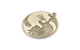 Silver Round Charm, Antique Silver Plated Brass Round Charm With 1 Loop, Yin Yang Findings, Cat Findings (29x26.5x1.5mm) N2222