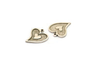 Silver Heart Charm, 4 Antique Silver Plated Brass Heart Charms With 1 Loop, Findings (18x15x1.5mm) N2383