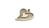 Silver Heart Charm, 4 Antique Silver Plated Brass Heart Charms With 1 Loop, Findings (18x15x1.5mm) N2383