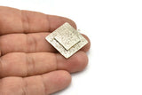 Silver Square Charm, Antique Silver Plated Brass And Raw Copper Square Charm With 1 Loop, Copper Charms (27x25x3mm) N2215