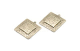 Silver Square Charm, Antique Silver Plated Brass And Raw Copper Square Charm With 1 Loop, Copper Charms (27x25x3mm) N2215