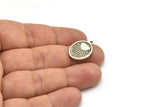 Silver Oval Charm, 2 Antique Silver Plated Brass Oval Charms With 1 Loop, Sun Findings, Sun Rising Findings (20x15x1.7mm) N2367