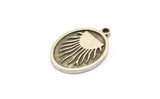 Silver Oval Charm, 2 Antique Silver Plated Brass Oval Charms With 1 Loop, Sun Findings, Sun Rising Findings (20x15x1.7mm) N2367