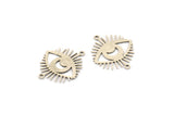 Silver Eye Charm, 8 Antique Silver Plated Brass Crescent Moon Patterned Eye Shaped Charms With 2 Loops, Connectors (26x22x0.60mm) A3488