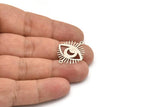 Silver Eye Charm, 8 Antique Silver Plated Brass Crescent Moon Patterned Eye Shaped Charms With 2 Loops, Connectors (26x22x0.60mm) A3488