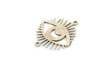 Silver Eye Charm, 8 Antique Silver Plated Brass Crescent Moon Patterned Eye Shaped Charms With 2 Loops, Connectors (26x22x0.60mm) A3488