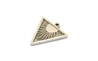 Silver Triangle Charm, 4 Antique Silver Plated Brass Triangle Charms With 1 Loop, Sun Findings, Sun Rising Findings (20x18x1.7mm) N2370