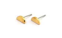 Half Moon Stud, 2 Stainless Steel Earring Posts With Gold Plated Brass Half Moon Stud, Ear Studs (10x14.5mm) E337