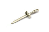 Knight&#39;s Sword Pendant, 4 Antique Silver Plated Plated Brass Sword Charms (36x10mm) N0248 H1010