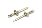 Knight&#39;s Sword Pendant, 4 Antique Silver Plated Plated Brass Sword Charms (36x10mm) N0248 H1010