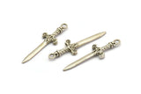 Knight&#39;s Sword Pendant, 4 Antique Silver Plated Plated Brass Sword Charms (36x10mm) N0248 H1010