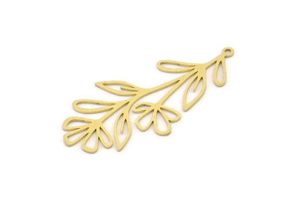 Brass Leaf Charm, 8 Raw Brass Branch Charms With 1 Loop, Charm Pendants (42x20x0.60mm) SMP0953 A2906