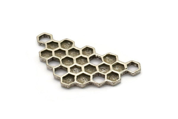 Silver Honeycomb Charm, Antique Silver Plated Brass Honeycomb Charms, Findings, Pendants (57x28x2.4mm) U115
