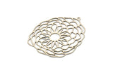 Silver Flower Charm, 2 Antique Silver Plated Brass Flower And Sun Shaped Charms With 1 Loop, Findings (50x42x0.60mm) A4907