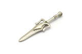Knight&#39;s Sword Pendant, Antique Silver Plated Brass Sword Charm With 1 Loop, Findings (49mm) N0187 H1081