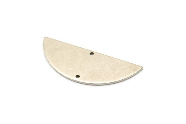 Silver Half Moon Charm, 2 Antique Silver Plated Brass Semi Circle Charms With 2 Holes, Earrings, Pendants, Findings (39x15x1mm) D0784