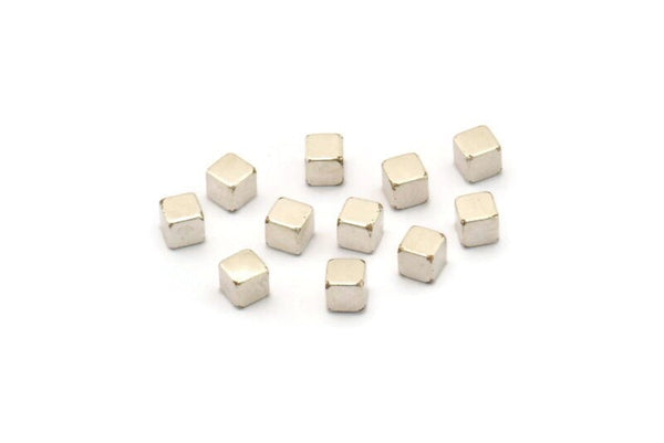 Square Cube Bead, 50 Antique Silver Plated Brass Cube Beads, Findings (3x3mm) D0147