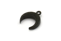 Black Moon Charm, 4 Oxidized Black Brass Textured Horn Charms With 1 Loop, Pendant, Jewelry Finding (12x4x4mm) N0306