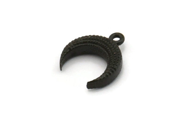 Black Moon Charm, 4 Oxidized Black Brass Textured Horn Charms With 1 Loop, Pendant, Jewelry Finding (12x4x4mm) N0306