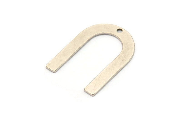 Silver Geometric Charm, 6 Antique Silver Plated Brass U Shaped Pendants With 1 Hole, Charms, Findings (28x20x0.80mm) D0563