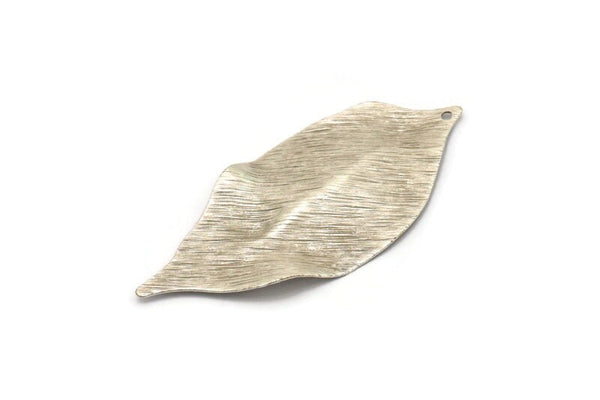 Silver Leaf Charm, 4 Antique Silver Plated Brass Textured Leaf Charms With 1 Hole, Earrings (53x23x0.40mm) D0575