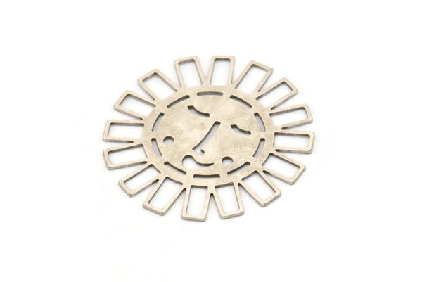 Silver Sun Charm, 2 Antique Silver Plated Brass Sun Patterned And Face Shaped Charms, Charm Pendants (41x0.60mm) A5125