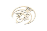 Silver Lotus Charm, 4 Antique Silver Plated Brass Lotus Flower And Crescent Moon Patterned Charms With 1 Loop, Findings (34x33x0.60mm) A5133