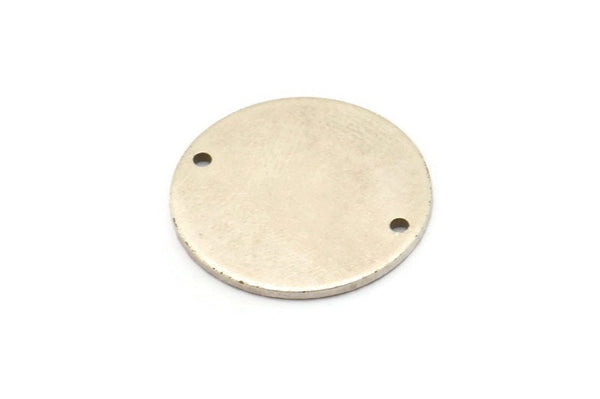 Silver Round Tag, 4 Antique Silver Plated Brass Round Stamping Blanks With 2 Holes, Connectors, Pendants, Findings (21x1mm) D0701