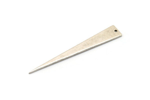 Long Triangle Charm, 6 Antique Silver Plated Brass Triangle Charms With 1 Hole, Pendant, Finding For Necklace (51x8x1mm) BS 2186