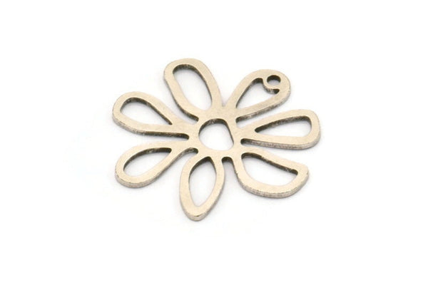 Silver Daisy Charm, 6 Antique Silver Plated Brass Daisy Charms With 1 Hole, Pendants, Earrings (25x0.80mm) D0616