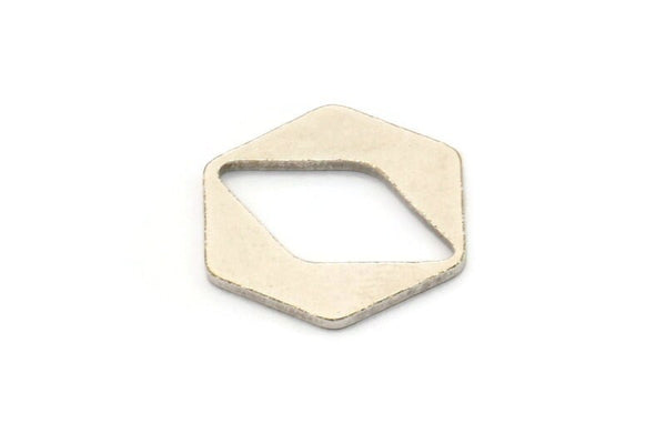 Silver Hexagon Charm, 8 Antique Silver Plated Brass Hexagon Shaped Blanks, Connectors (18x16x1mm) A4060