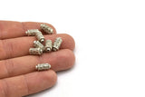 Silver Long Bead, 6 Antique Silver Plated Brass Long Beads, Findings (5x12mm) N0258