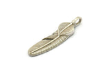 Silver Feather Pendant, 2 Antique Silver Plated Brass Feather Charms, Feather Pendants (35x8mm) N0415