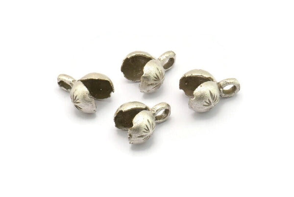 Leather Cord End, 4 Antique Silver Plated Brass End Caps For Lether Cord Cotton Ends  (7.5mm) N0401