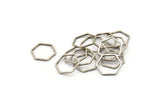 Silver Hexagon Charm, 24 Antique Silver Plated Brass Hexagon Ring Charms, Findings (12x0.6x0.8mm) BS 1842