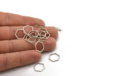 Silver Hexagon Charm, 24 Antique Silver Plated Brass Hexagon Ring Charms, Findings (12x0.6x0.8mm) BS 1842