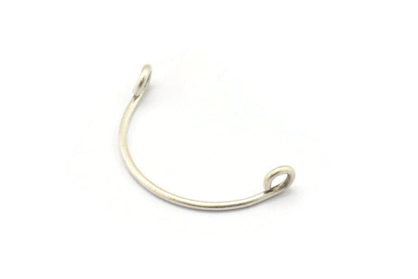 Silver Wire Connector, 12 Antique Silver Plated Brass Semi Circle Wire Pendant With 2 Holes (25x1mm) BS 2140