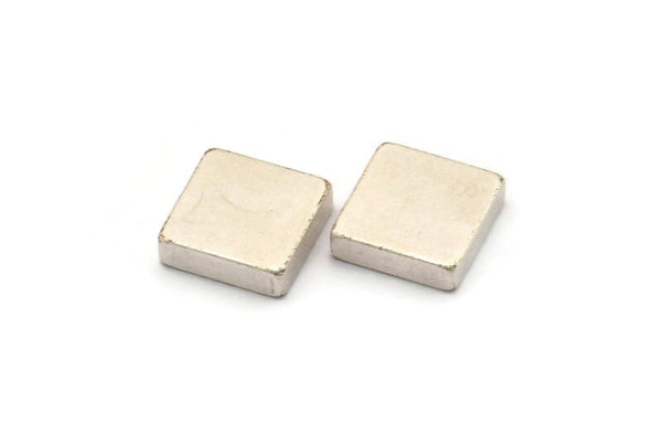 Silver Square Blank, 4 Antique Silver Plated Brass Square Blanks, Findings (10x3mm) D0371