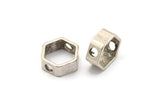 Silver Hexagon Charm, 6 Antique Silver Plated Brass Hexagon Ring Charms With 2 Holes (12x5x1mm) BS 2183