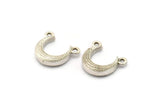 Silver Moon Charm, 4 Antique Silver Plated Brass Textured Horn Charms With 2 Loops, Pendant, Jewelry Finding (12x3.50x3mm) N0301