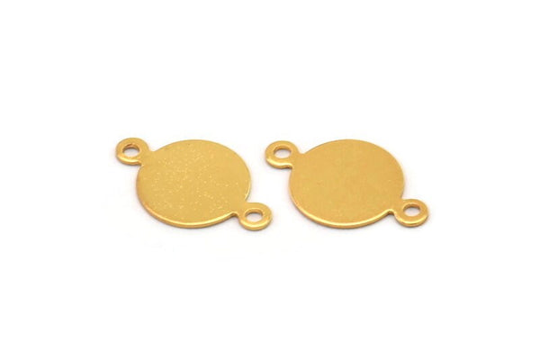Gold Tag Connector, 12 Gold Plated Brass Cabochon Tags, Stamping Tags, Round Connectors (10mm) N0505
