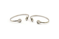 Silver Round Cuff, Silver Tone Brass Round Cuff Stone Setting With 2 Pads - Pad Size 10mm V109 H0924