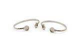 Silver Round Cuff, Silver Tone Brass Round Cuff Stone Setting With 2 Pads - Pad Size 10mm V109 H0924
