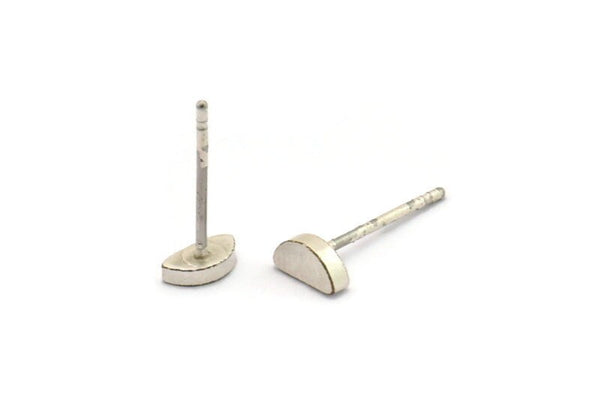 Silver Moon Earring, 8 Antique Silver Plated Brass Half Moon Stud Earrings (6x3mm) D1405