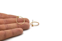 Gold Round Earring, 2 Gold Plated Brass Hammered Round Earring Posts With 1 Pad, Pendants, Findings (19x0.8mm) E366