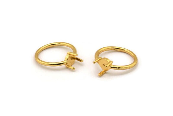 Claw Ring Setting, Gold Plated Brass 6.35mm Ring Setting with 3 Claws, Ring Blanks N0104-17.5