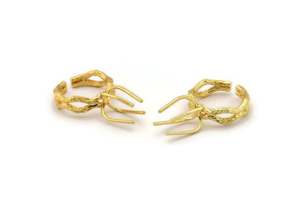 Claw Ring Blank, Gold Plated Brass Claw Ring Setting With 4 Claws For Natural Stones N0134