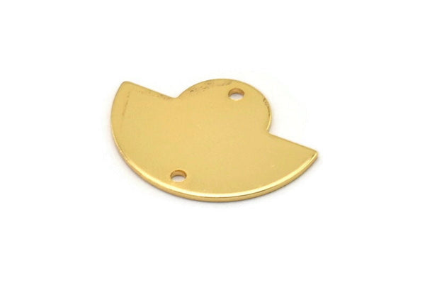 Semi Circle Charm, 2 Gold Plated Brass Semi Circle Charms With 2 Holes, Findings (24x17.5x0.8mm) U098